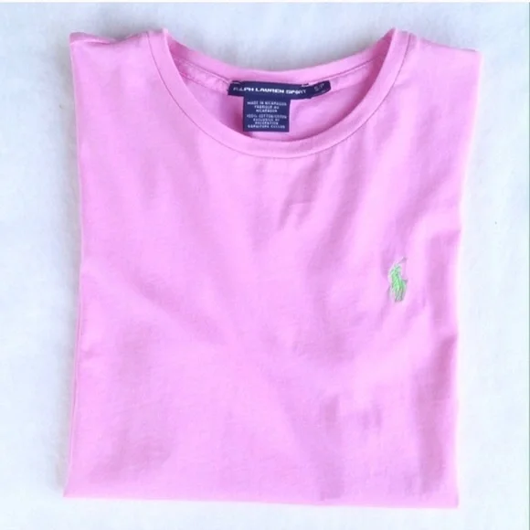 Ralph Lauren Sport Pink T-Shirt, Green Pony Logo - Picture 3 of 4